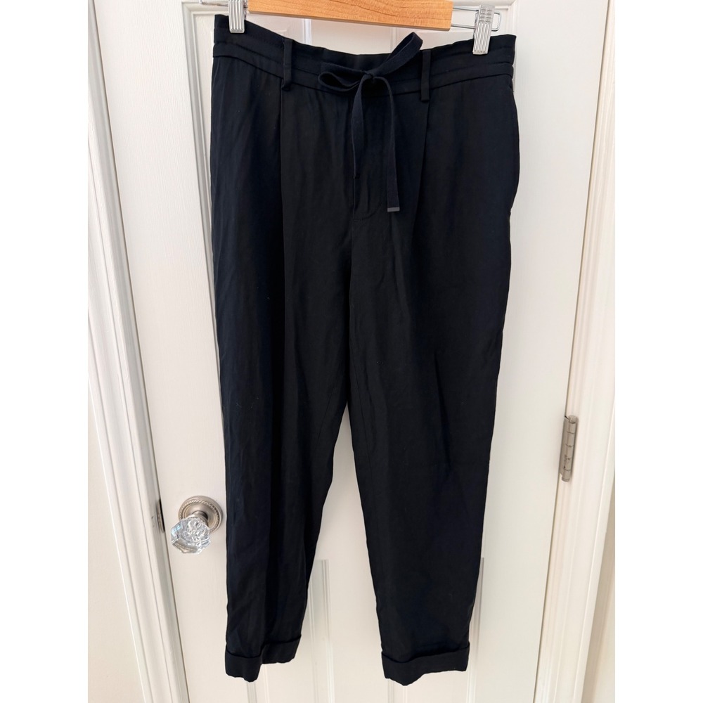 Vince Belted Tie Waist Pants Black Small Relaxed Stretch Ankle Length V574021547